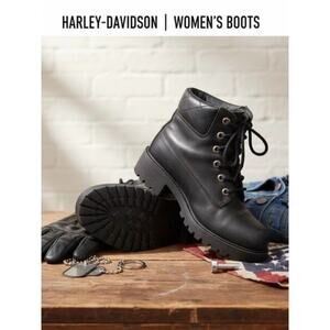 Harley-Davidson Women's Black Leather “Cruise Control”  Lace-Up Moto Boots 7.5